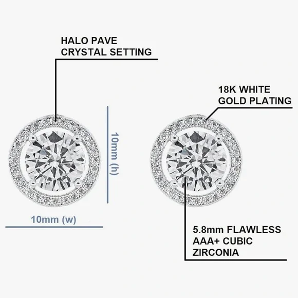 Cate & Chloe 18k White Gold Plated Halo Pendant Necklace & Crystal Stud Earrings - Picture 8 of 10